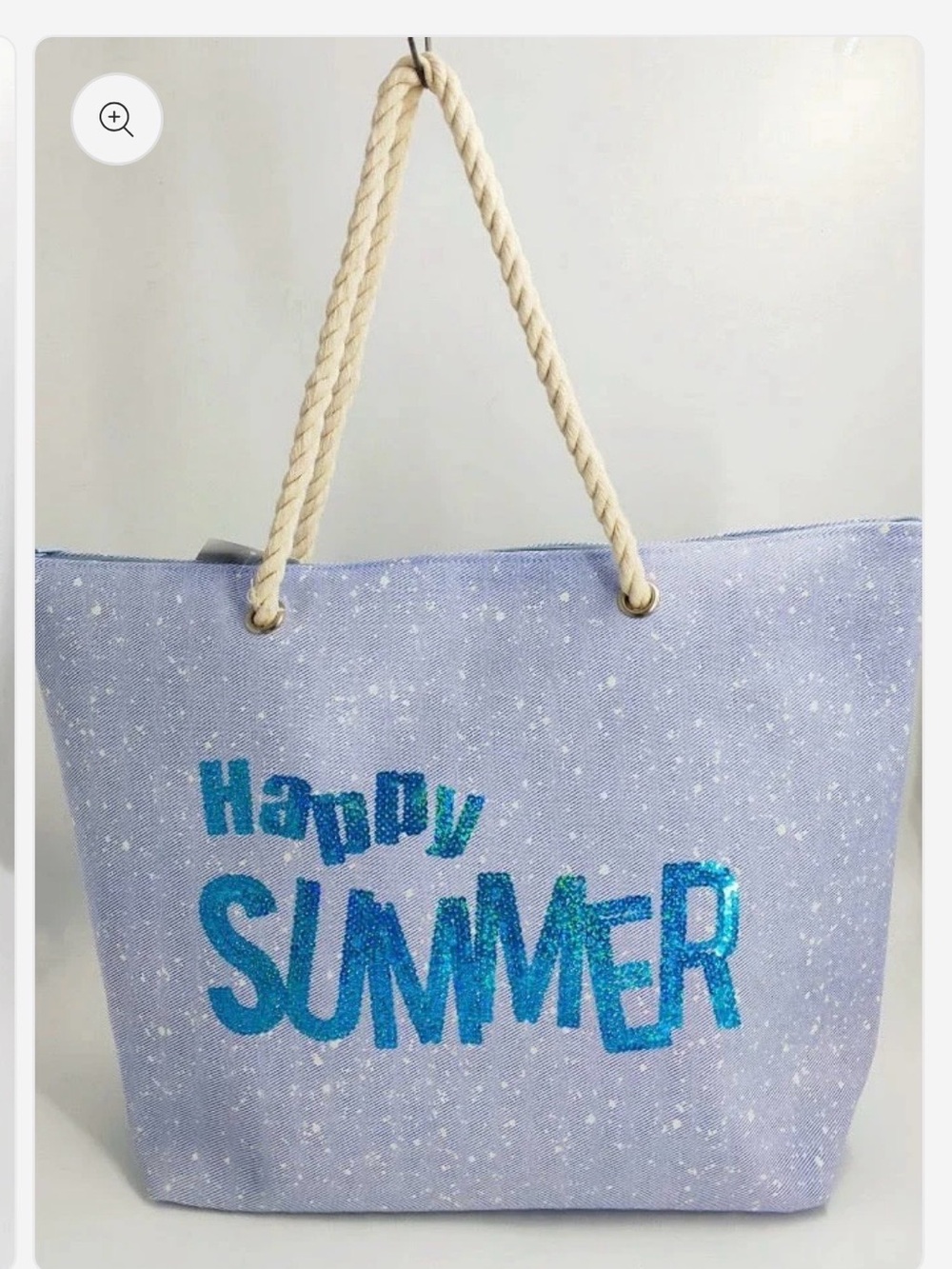 Light Blue Sequin 'Happy Summer' Rope-Handle Tote